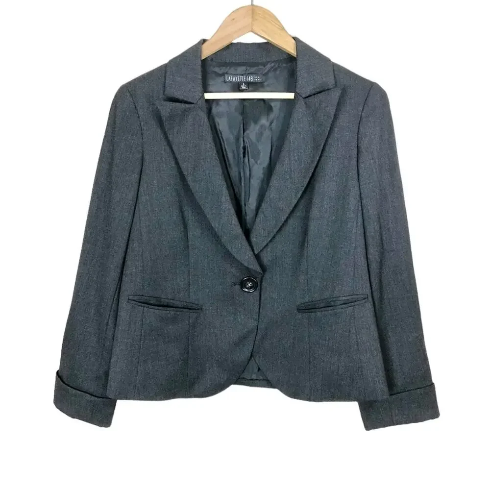 Lafayette 148 Dark Gray Single Button Wool Blazer Size 4
